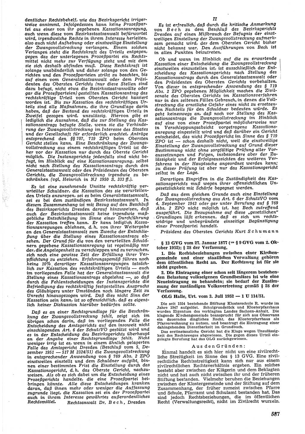 Neue Justiz (NJ), Zeitschrift für Recht und Rechtswissenschaft [Deutsche Demokratische Republik (DDR)], 6. Jahrgang 1952, Seite 587 (NJ DDR 1952, S. 587)