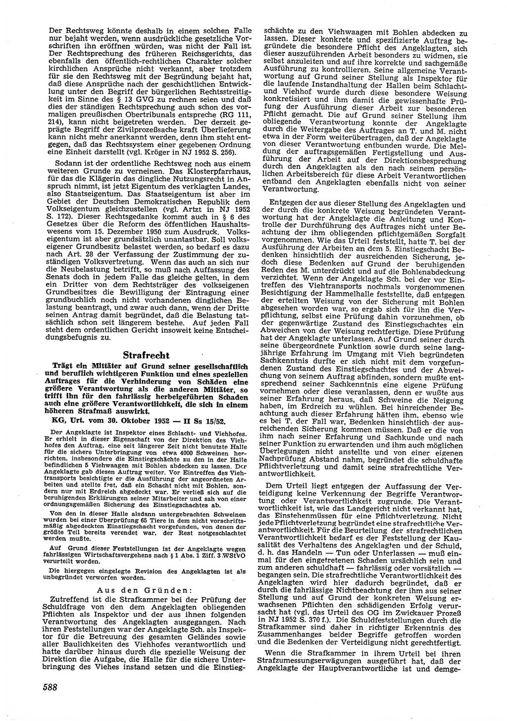 Neue Justiz (NJ), Zeitschrift für Recht und Rechtswissenschaft [Deutsche Demokratische Republik (DDR)], 6. Jahrgang 1952, Seite 588 (NJ DDR 1952, S. 588)