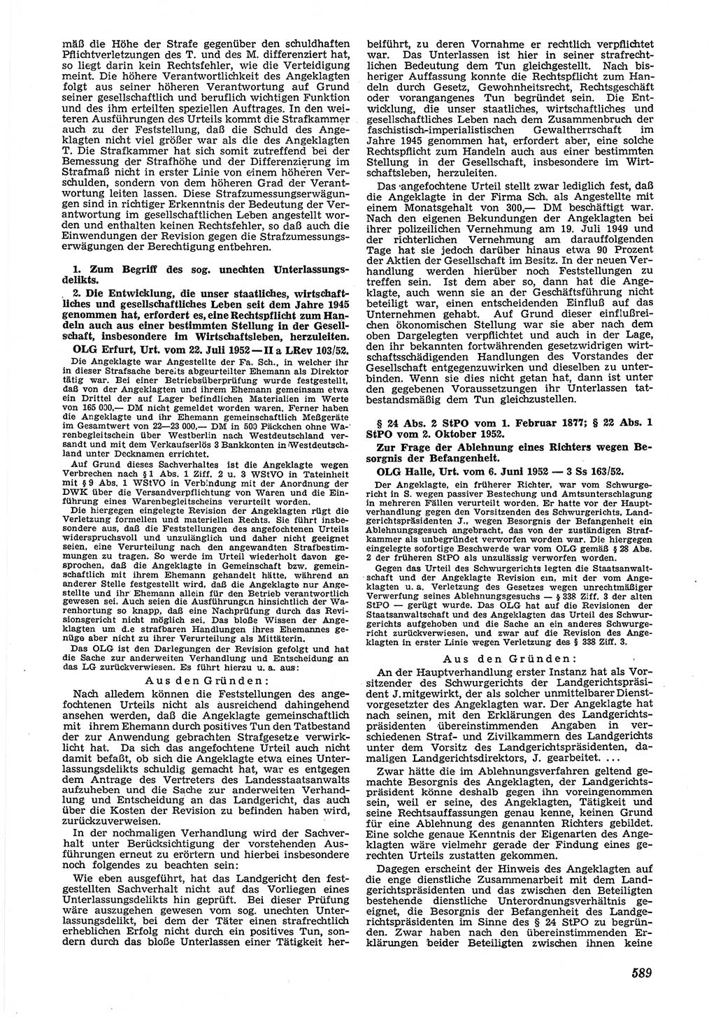 Neue Justiz (NJ), Zeitschrift für Recht und Rechtswissenschaft [Deutsche Demokratische Republik (DDR)], 6. Jahrgang 1952, Seite 589 (NJ DDR 1952, S. 589)
