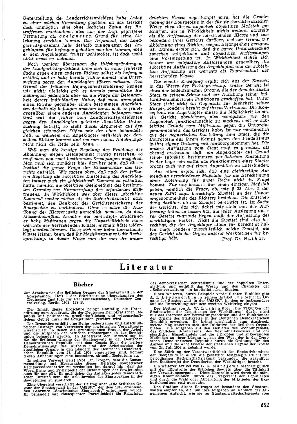 Neue Justiz (NJ), Zeitschrift für Recht und Rechtswissenschaft [Deutsche Demokratische Republik (DDR)], 6. Jahrgang 1952, Seite 591 (NJ DDR 1952, S. 591)