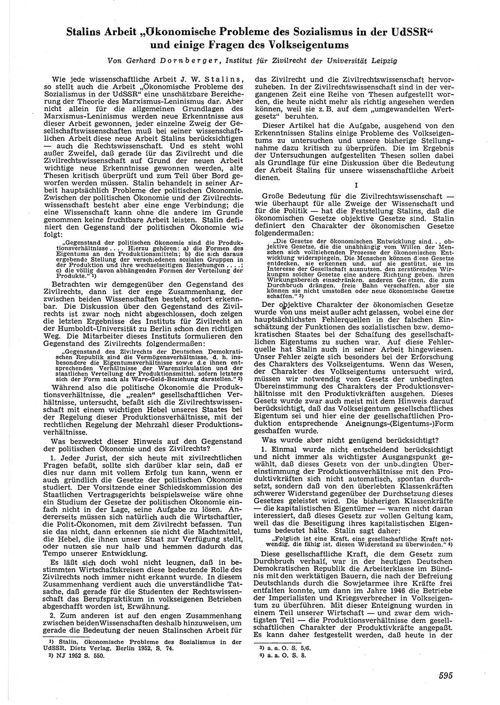 Neue Justiz (NJ), Zeitschrift für Recht und Rechtswissenschaft [Deutsche Demokratische Republik (DDR)], 6. Jahrgang 1952, Seite 595 (NJ DDR 1952, S. 595)