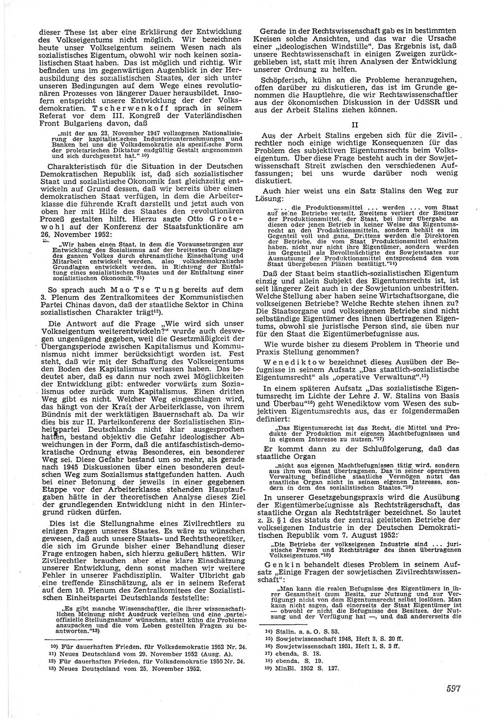 Neue Justiz (NJ), Zeitschrift für Recht und Rechtswissenschaft [Deutsche Demokratische Republik (DDR)], 6. Jahrgang 1952, Seite 597 (NJ DDR 1952, S. 597)