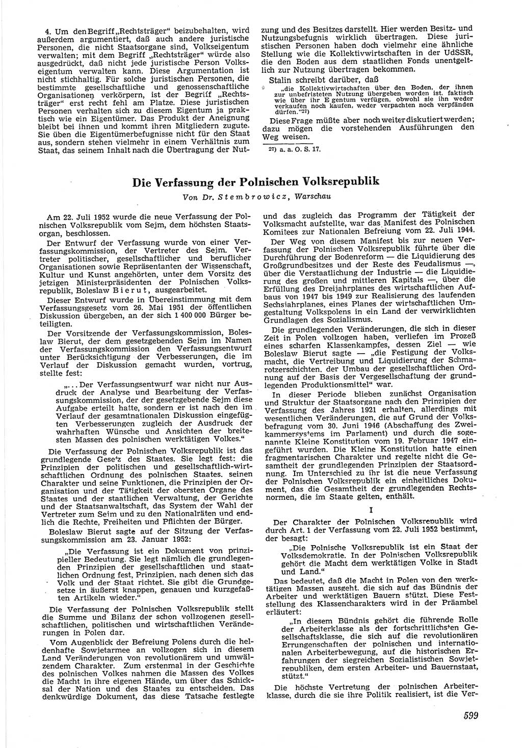 Neue Justiz (NJ), Zeitschrift für Recht und Rechtswissenschaft [Deutsche Demokratische Republik (DDR)], 6. Jahrgang 1952, Seite 599 (NJ DDR 1952, S. 599)
