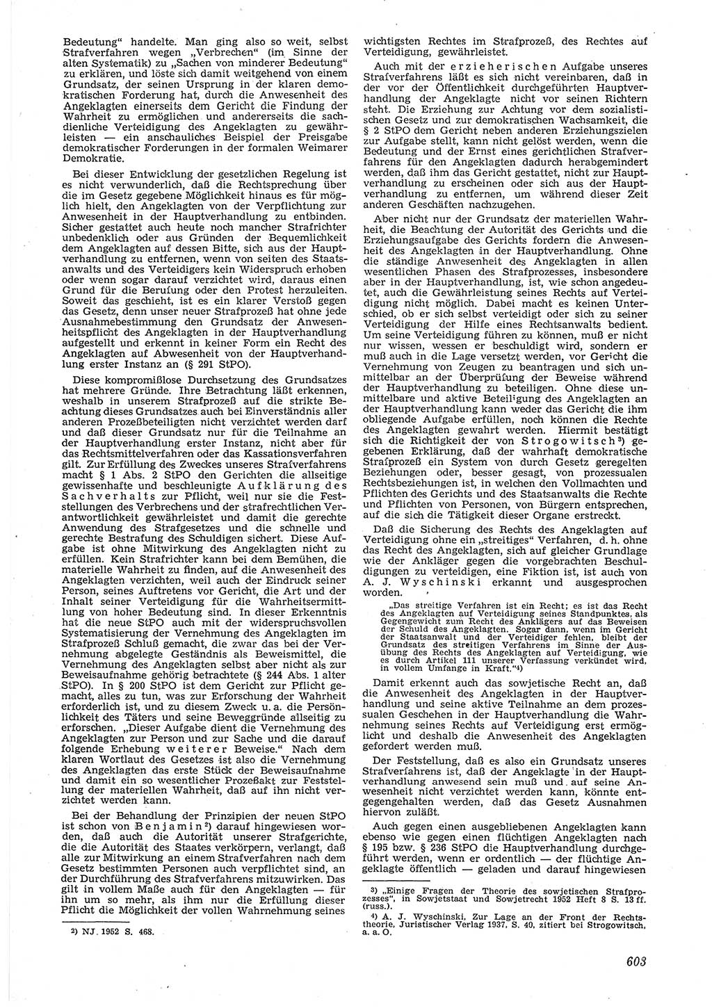 Neue Justiz (NJ), Zeitschrift für Recht und Rechtswissenschaft [Deutsche Demokratische Republik (DDR)], 6. Jahrgang 1952, Seite 603 (NJ DDR 1952, S. 603)