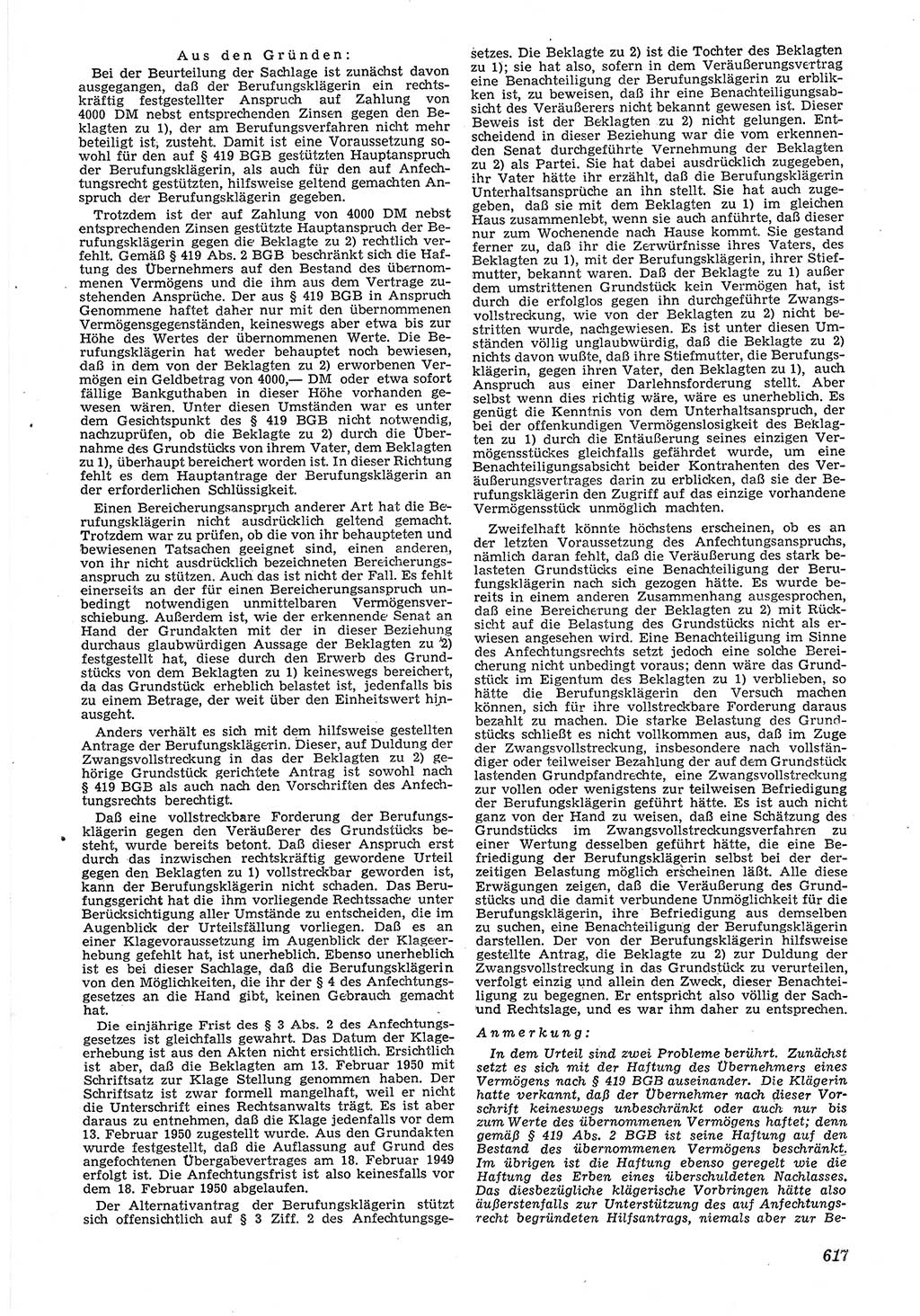 Neue Justiz (NJ), Zeitschrift für Recht und Rechtswissenschaft [Deutsche Demokratische Republik (DDR)], 6. Jahrgang 1952, Seite 617 (NJ DDR 1952, S. 617)