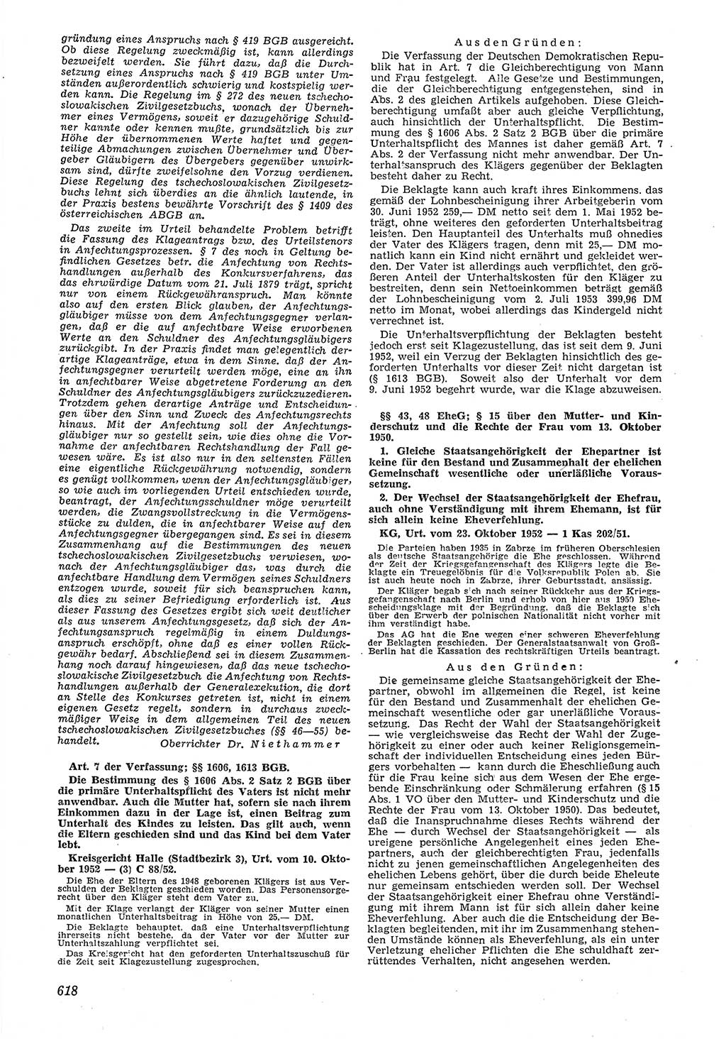Neue Justiz (NJ), Zeitschrift für Recht und Rechtswissenschaft [Deutsche Demokratische Republik (DDR)], 6. Jahrgang 1952, Seite 618 (NJ DDR 1952, S. 618)