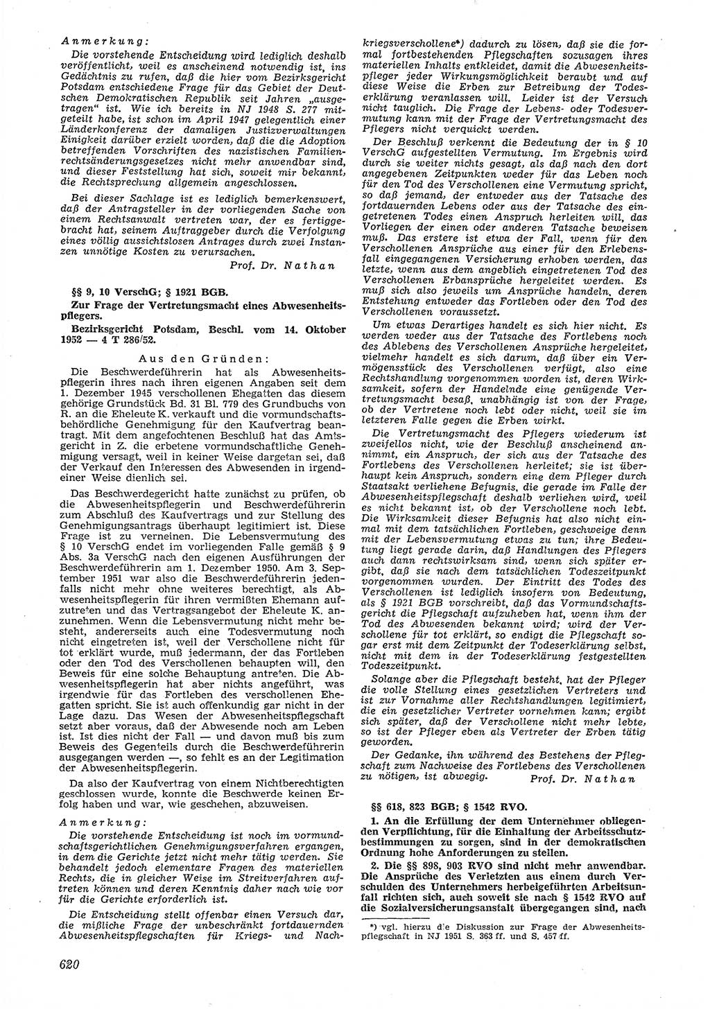 Neue Justiz (NJ), Zeitschrift für Recht und Rechtswissenschaft [Deutsche Demokratische Republik (DDR)], 6. Jahrgang 1952, Seite 620 (NJ DDR 1952, S. 620)