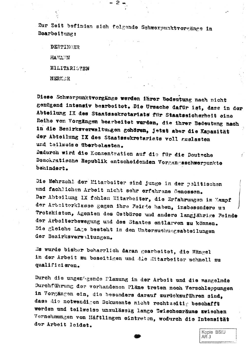 Staatssekretariat für Staatssicherheit (SfS) [Deutsche Demokratische Republik (DDR)], Abteilung (Abt.) Ⅸ, Berlin 1953, Seite 2 (Ber. SfS DDR Abt. Ⅸ /53 1953, S. 2)
