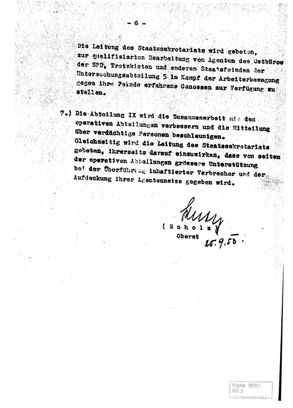 Staatssekretariat für Staatssicherheit (SfS) [Deutsche Demokratische Republik (DDR)], Abteilung (Abt.) Ⅸ, Berlin 1953, Seite 6 (Ber. SfS DDR Abt. Ⅸ /53 1953, S. 6)