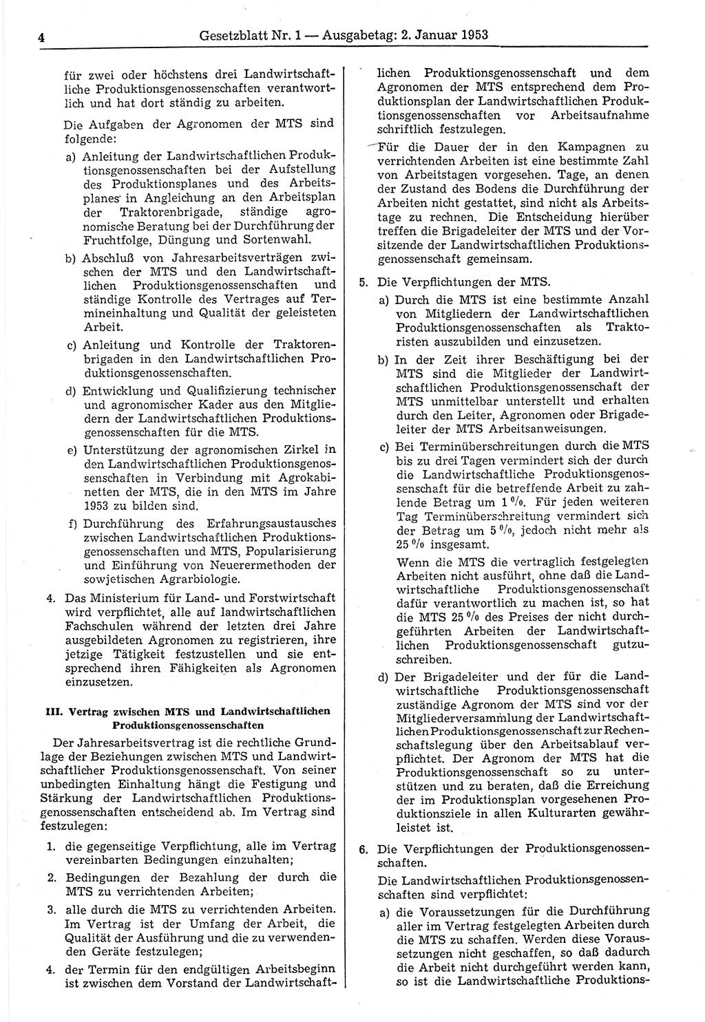 Gesetzblatt (GBl.) der Deutschen Demokratischen Republik (DDR) 1953, Seite 4 (GBl. DDR 1953, S. 4)