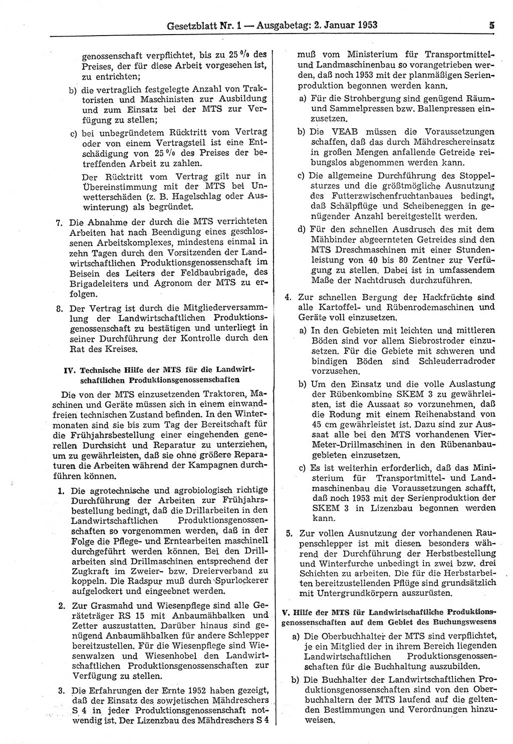 Gesetzblatt (GBl.) der Deutschen Demokratischen Republik (DDR) 1953, Seite 5 (GBl. DDR 1953, S. 5)