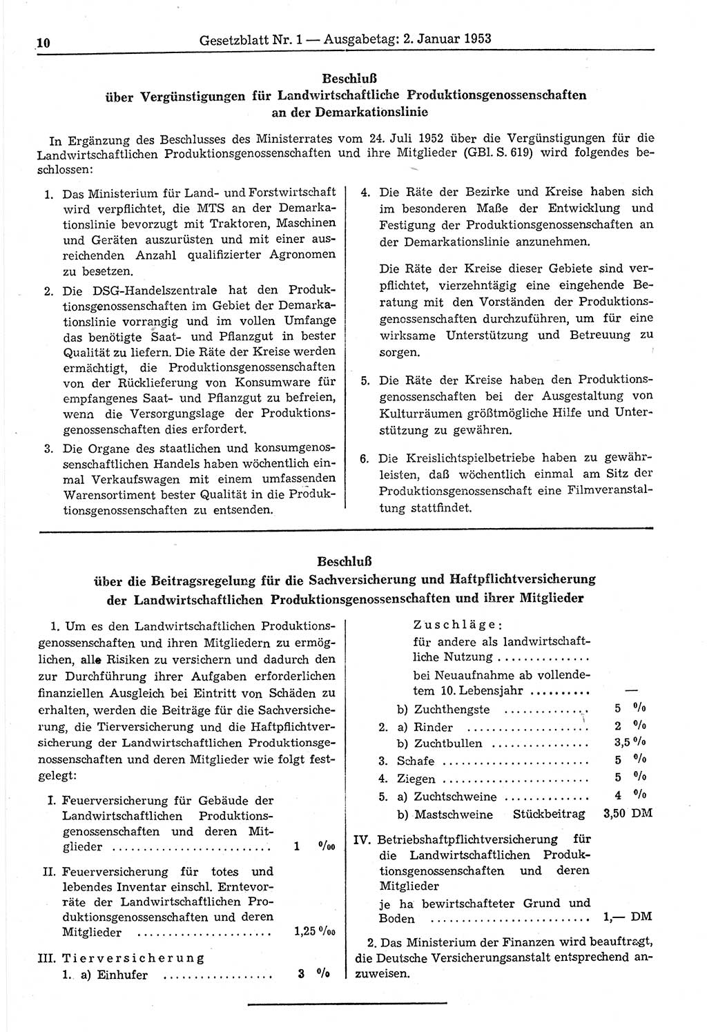 Gesetzblatt (GBl.) der Deutschen Demokratischen Republik (DDR) 1953, Seite 10 (GBl. DDR 1953, S. 10)