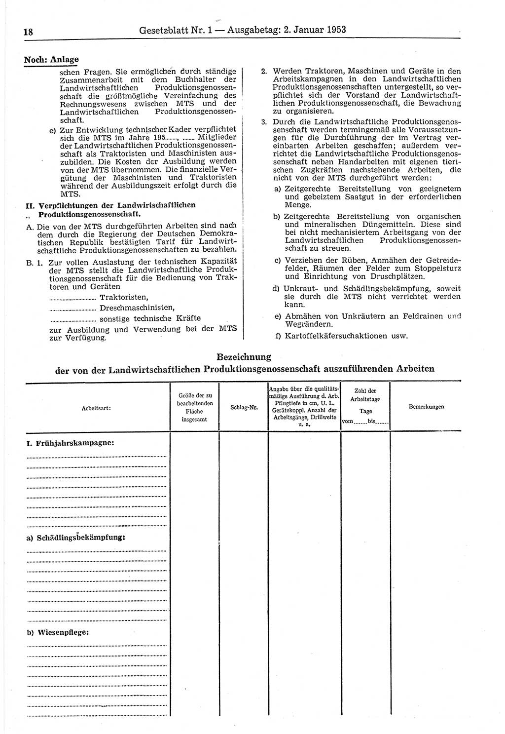 Gesetzblatt (GBl.) der Deutschen Demokratischen Republik (DDR) 1953, Seite 18 (GBl. DDR 1953, S. 18)