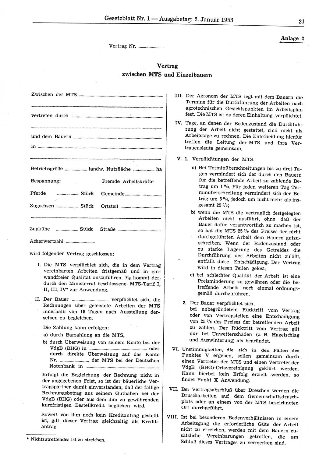 Gesetzblatt (GBl.) der Deutschen Demokratischen Republik (DDR) 1953, Seite 21 (GBl. DDR 1953, S. 21)