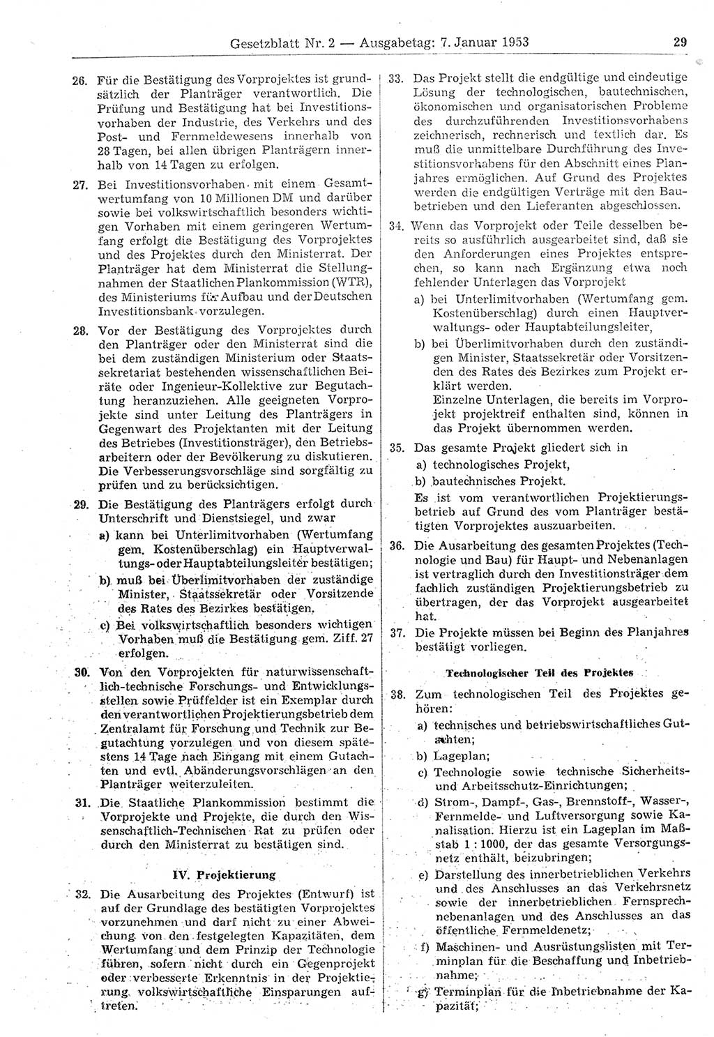 Gesetzblatt (GBl.) der Deutschen Demokratischen Republik (DDR) 1953, Seite 29 (GBl. DDR 1953, S. 29)