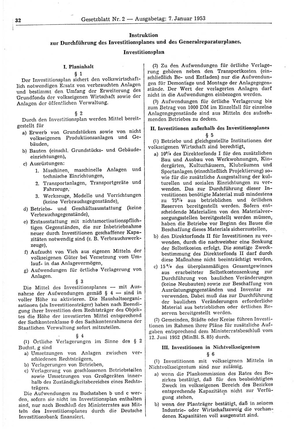 Gesetzblatt (GBl.) der Deutschen Demokratischen Republik (DDR) 1953, Seite 32 (GBl. DDR 1953, S. 32)