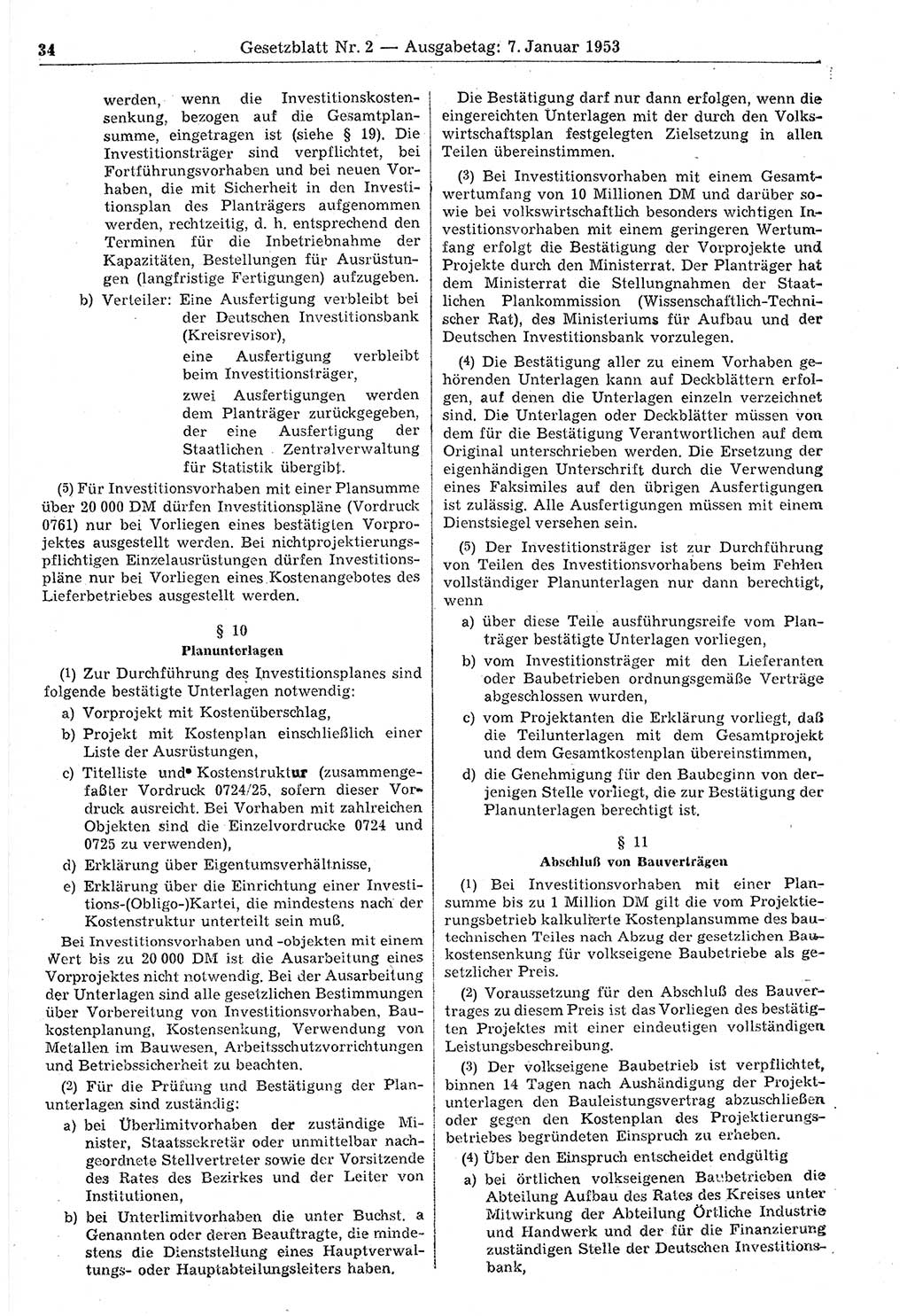 Gesetzblatt (GBl.) der Deutschen Demokratischen Republik (DDR) 1953, Seite 34 (GBl. DDR 1953, S. 34)