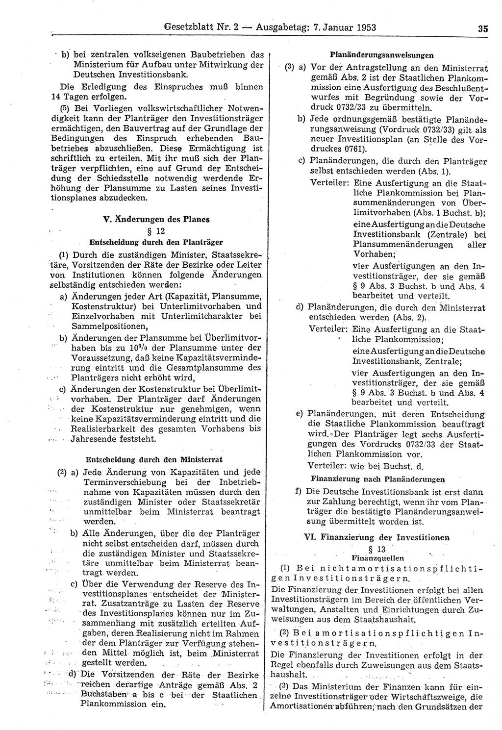 Gesetzblatt (GBl.) der Deutschen Demokratischen Republik (DDR) 1953, Seite 35 (GBl. DDR 1953, S. 35)