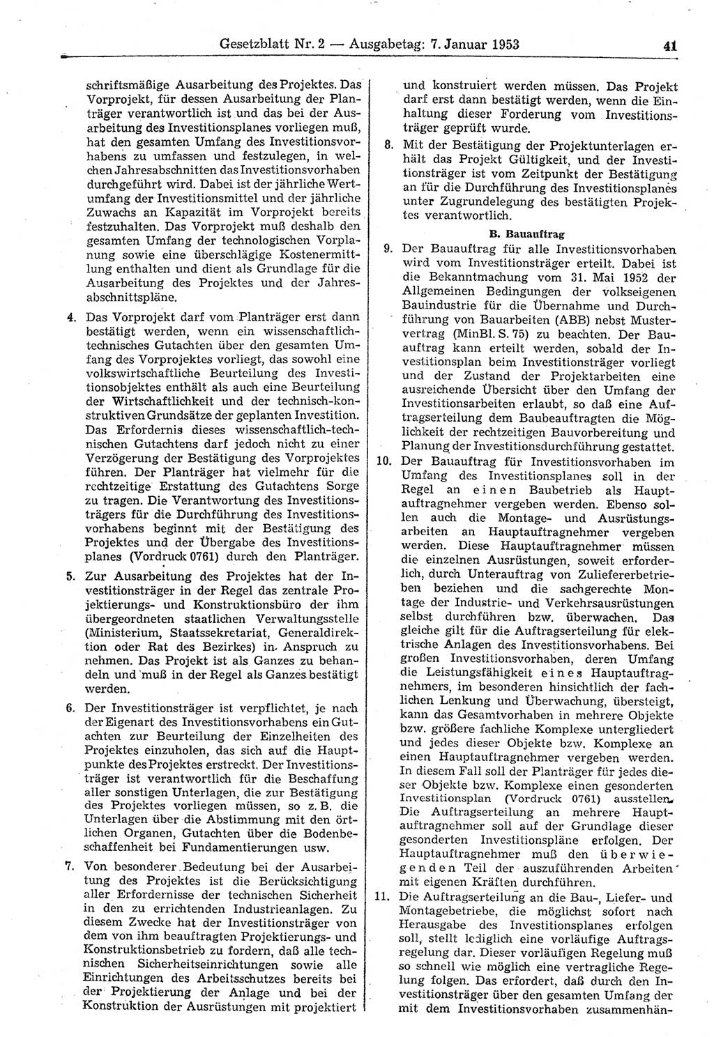 Gesetzblatt (GBl.) der Deutschen Demokratischen Republik (DDR) 1953, Seite 41 (GBl. DDR 1953, S. 41)