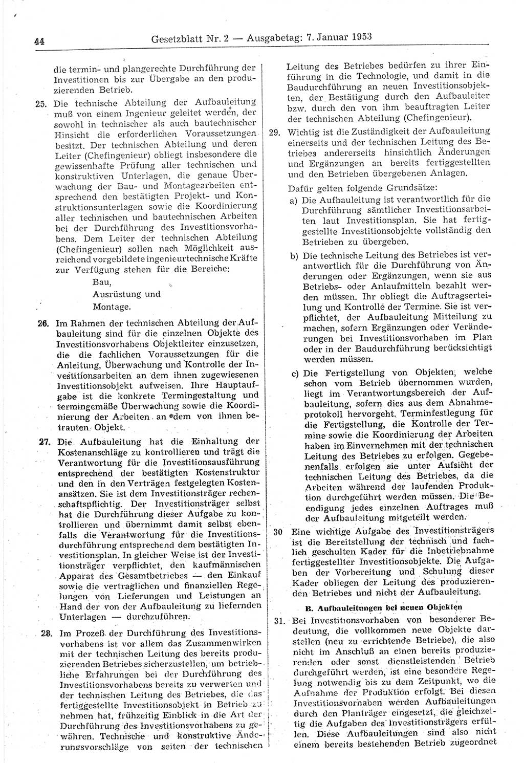 Gesetzblatt (GBl.) der Deutschen Demokratischen Republik (DDR) 1953, Seite 44 (GBl. DDR 1953, S. 44)