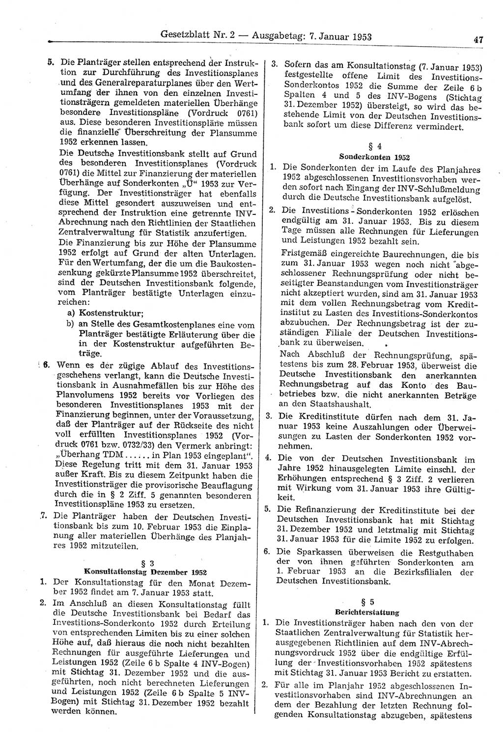Gesetzblatt (GBl.) der Deutschen Demokratischen Republik (DDR) 1953, Seite 47 (GBl. DDR 1953, S. 47)