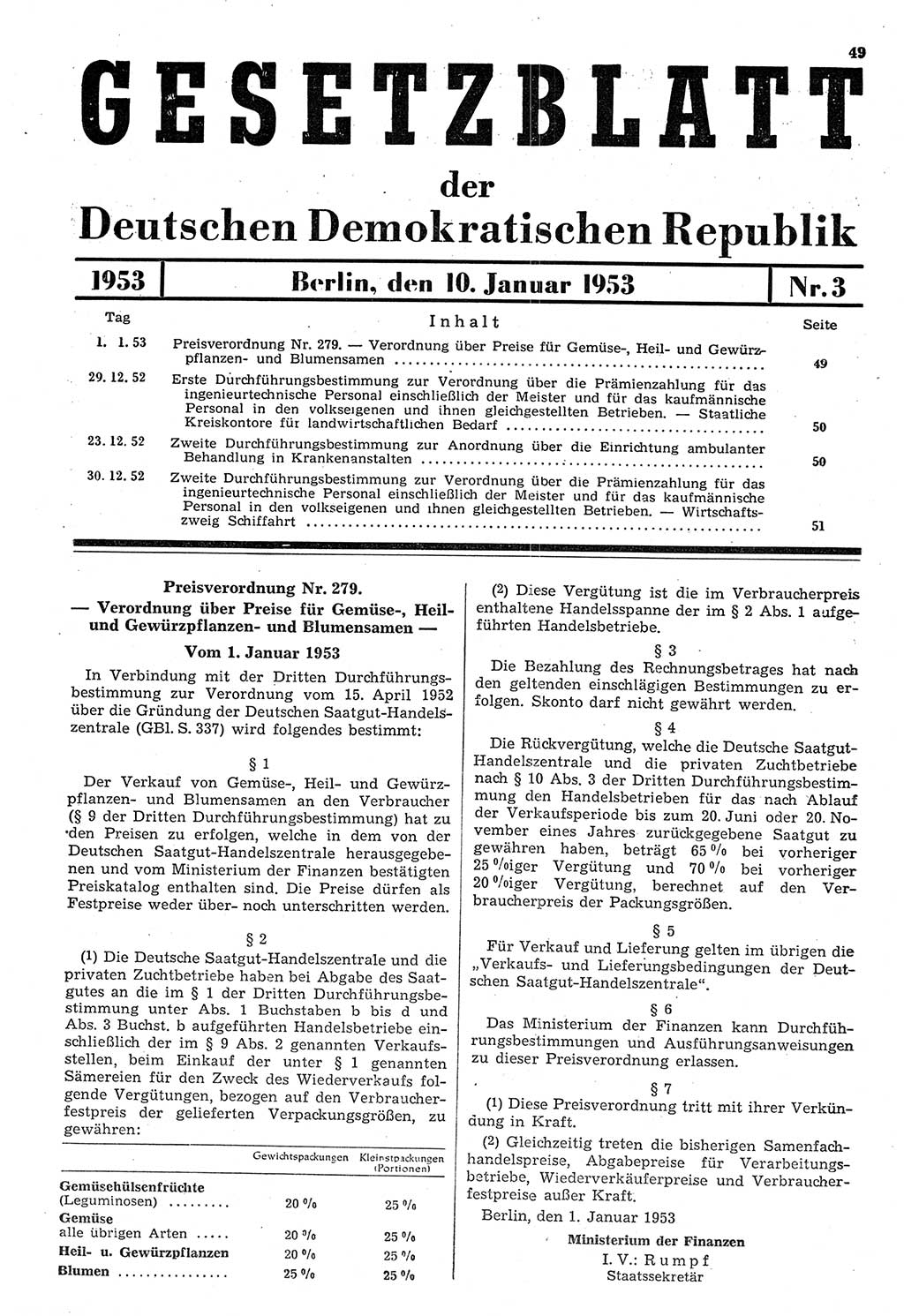 Gesetzblatt (GBl.) der Deutschen Demokratischen Republik (DDR) 1953, Seite 49 (GBl. DDR 1953, S. 49)