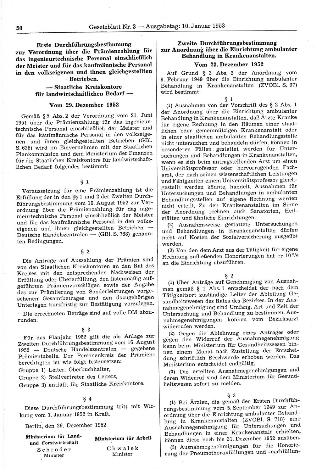 Gesetzblatt (GBl.) der Deutschen Demokratischen Republik (DDR) 1953, Seite 50 (GBl. DDR 1953, S. 50)