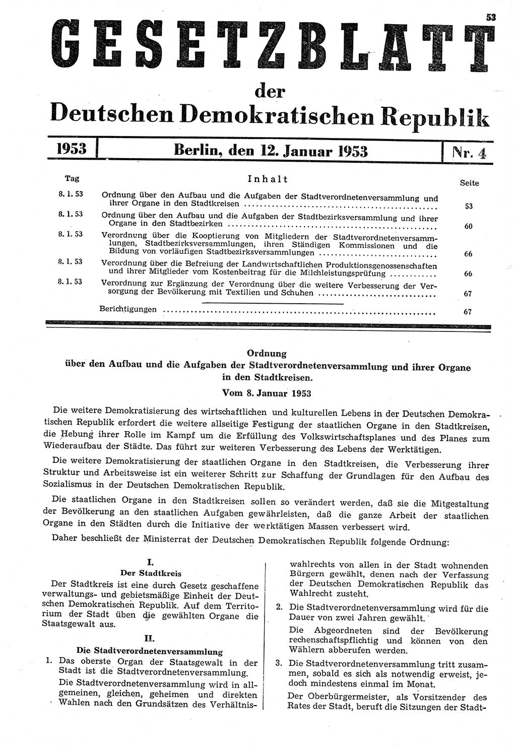 Gesetzblatt (GBl.) der Deutschen Demokratischen Republik (DDR) 1953, Seite 53 (GBl. DDR 1953, S. 53)