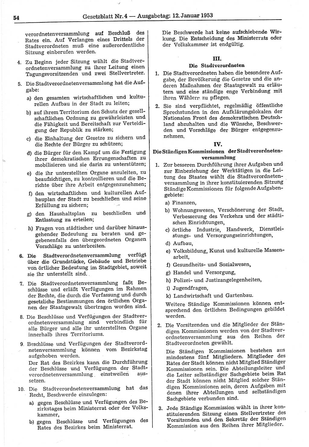 Gesetzblatt (GBl.) der Deutschen Demokratischen Republik (DDR) 1953, Seite 54 (GBl. DDR 1953, S. 54)