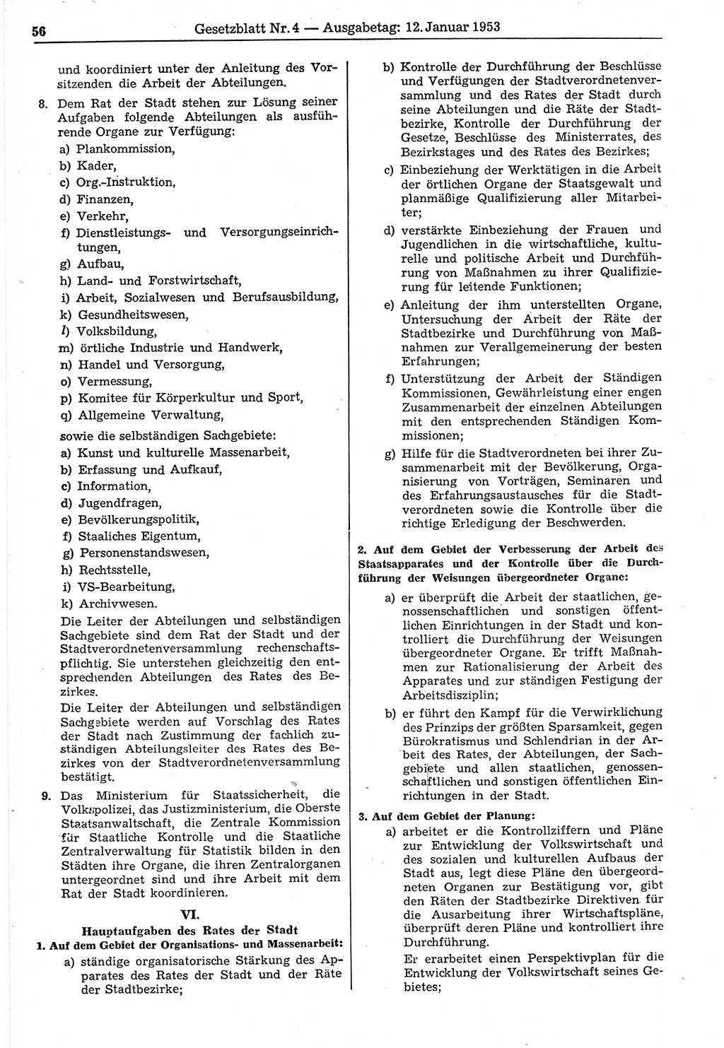Gesetzblatt (GBl.) der Deutschen Demokratischen Republik (DDR) 1953, Seite 56 (GBl. DDR 1953, S. 56)