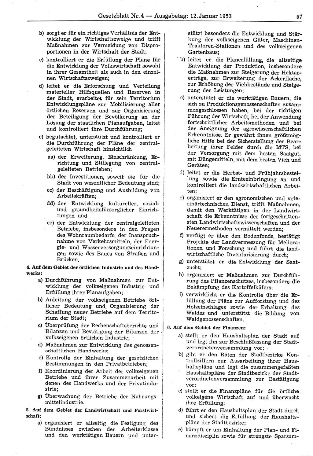 Gesetzblatt (GBl.) der Deutschen Demokratischen Republik (DDR) 1953, Seite 57 (GBl. DDR 1953, S. 57)