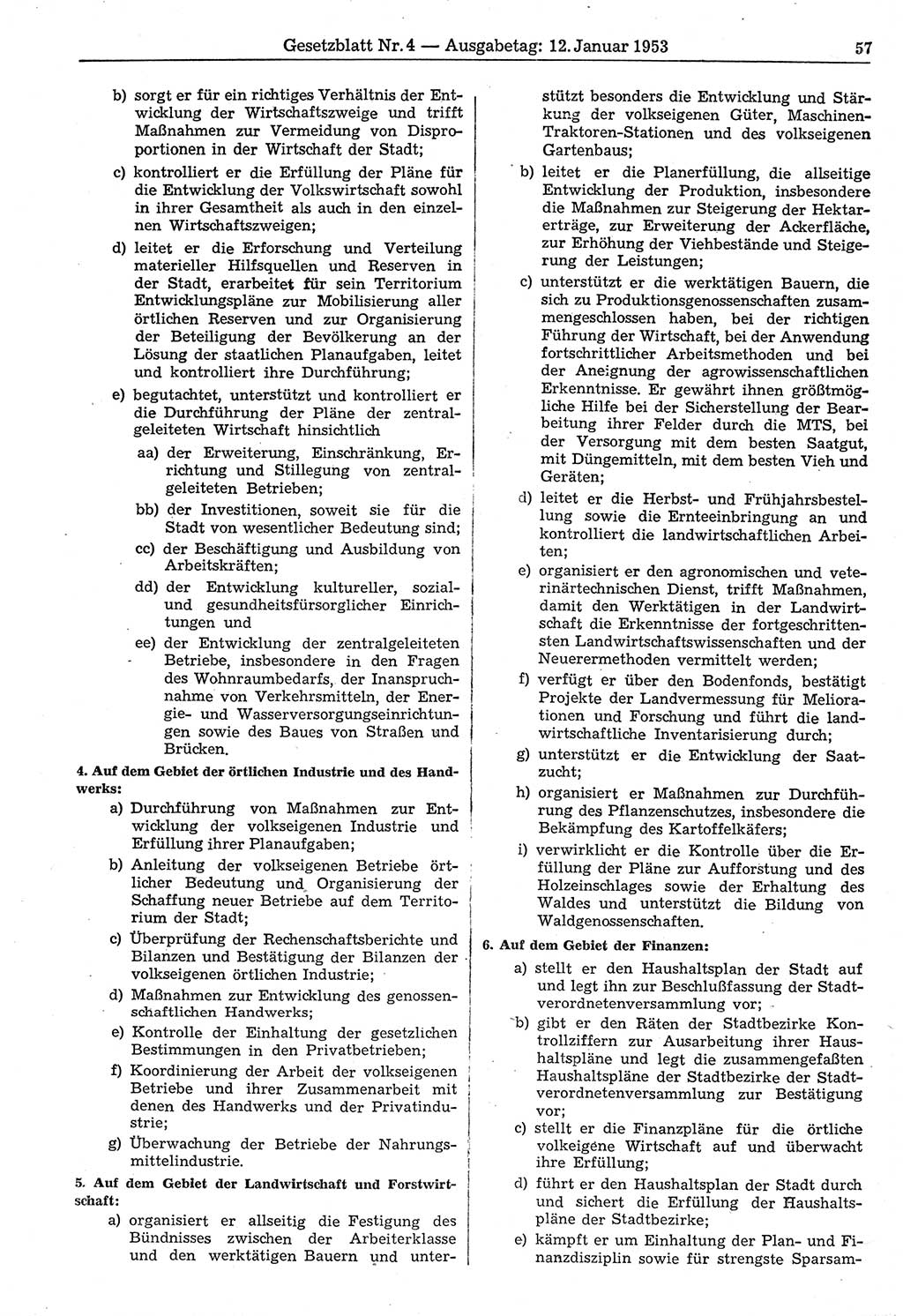 Gesetzblatt (GBl.) der Deutschen Demokratischen Republik (DDR) 1953, Seite 57 (GBl. DDR 1953, S. 57)