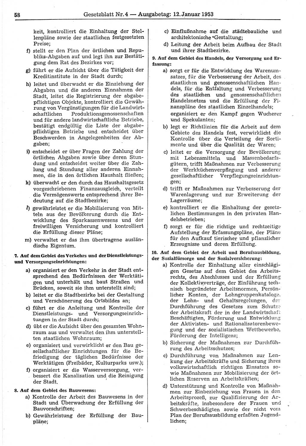 Gesetzblatt (GBl.) der Deutschen Demokratischen Republik (DDR) 1953, Seite 58 (GBl. DDR 1953, S. 58)