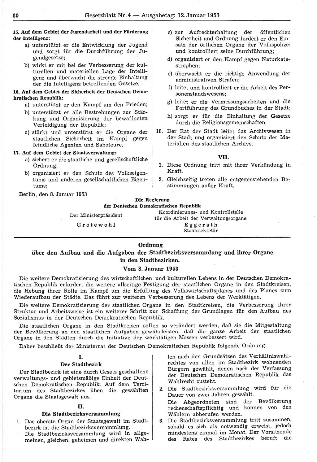 Gesetzblatt (GBl.) der Deutschen Demokratischen Republik (DDR) 1953, Seite 60 (GBl. DDR 1953, S. 60)