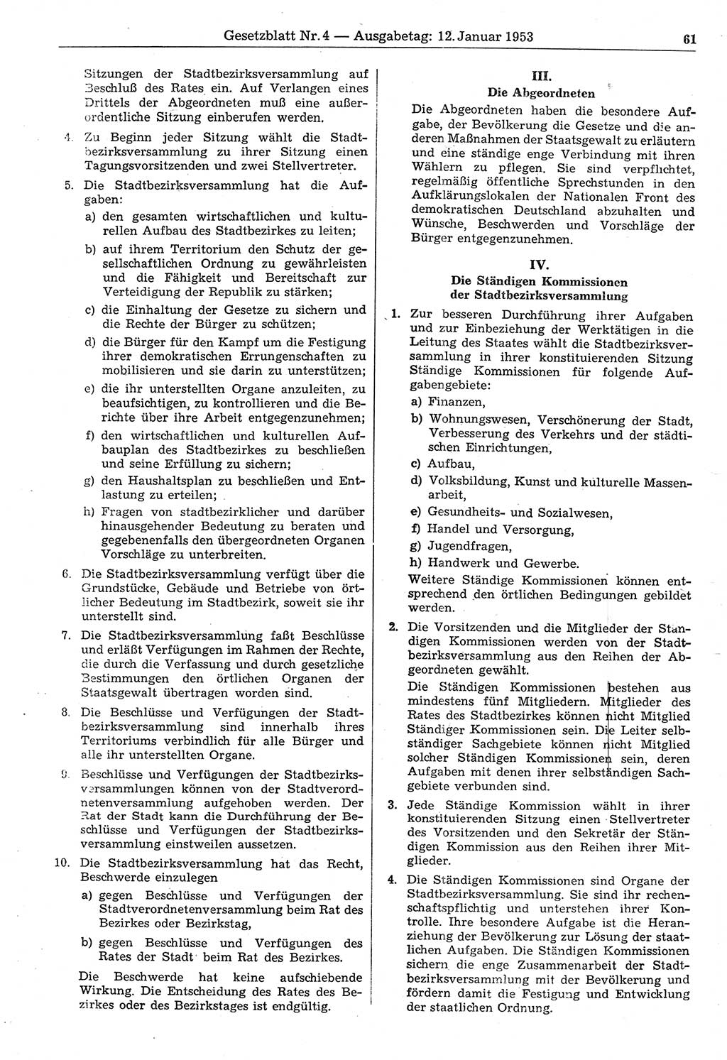 Gesetzblatt (GBl.) der Deutschen Demokratischen Republik (DDR) 1953, Seite 61 (GBl. DDR 1953, S. 61)