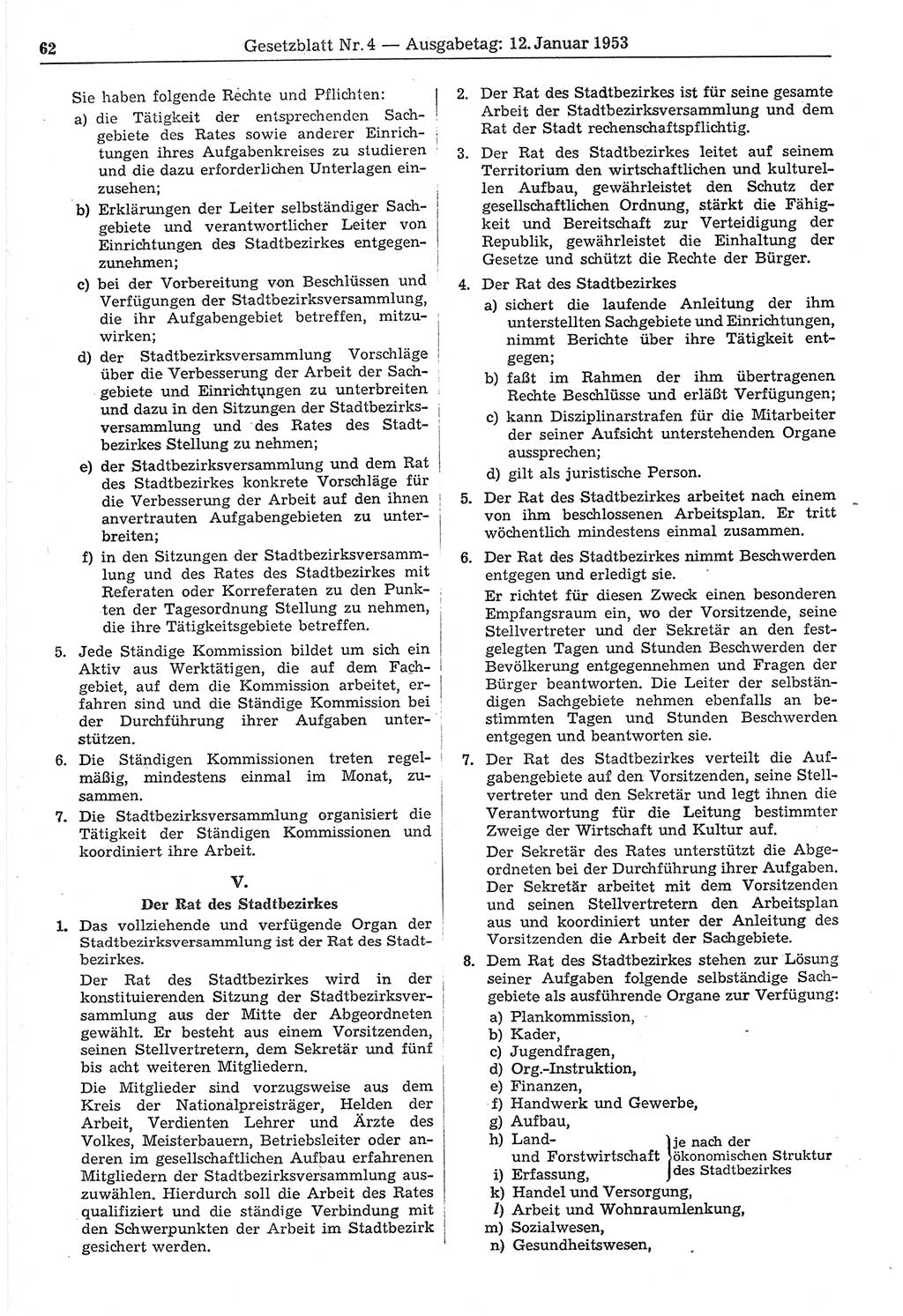 Gesetzblatt (GBl.) der Deutschen Demokratischen Republik (DDR) 1953, Seite 62 (GBl. DDR 1953, S. 62)