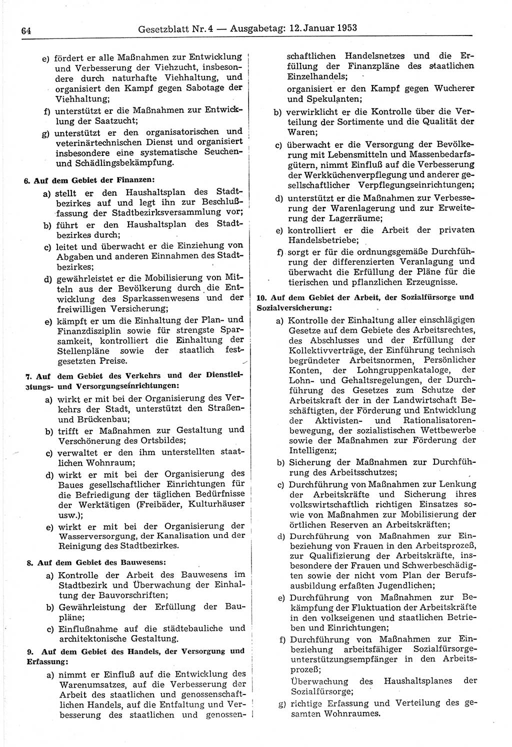 Gesetzblatt (GBl.) der Deutschen Demokratischen Republik (DDR) 1953, Seite 64 (GBl. DDR 1953, S. 64)