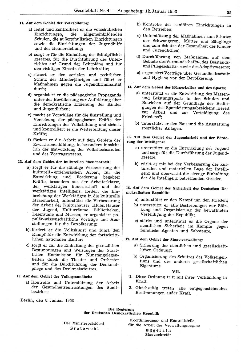 Gesetzblatt (GBl.) der Deutschen Demokratischen Republik (DDR) 1953, Seite 65 (GBl. DDR 1953, S. 65)