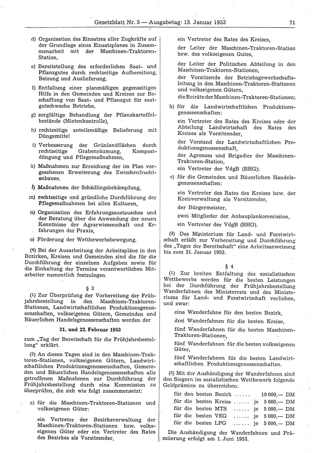 Gesetzblatt (GBl.) der Deutschen Demokratischen Republik (DDR) 1953, Seite 71 (GBl. DDR 1953, S. 71)