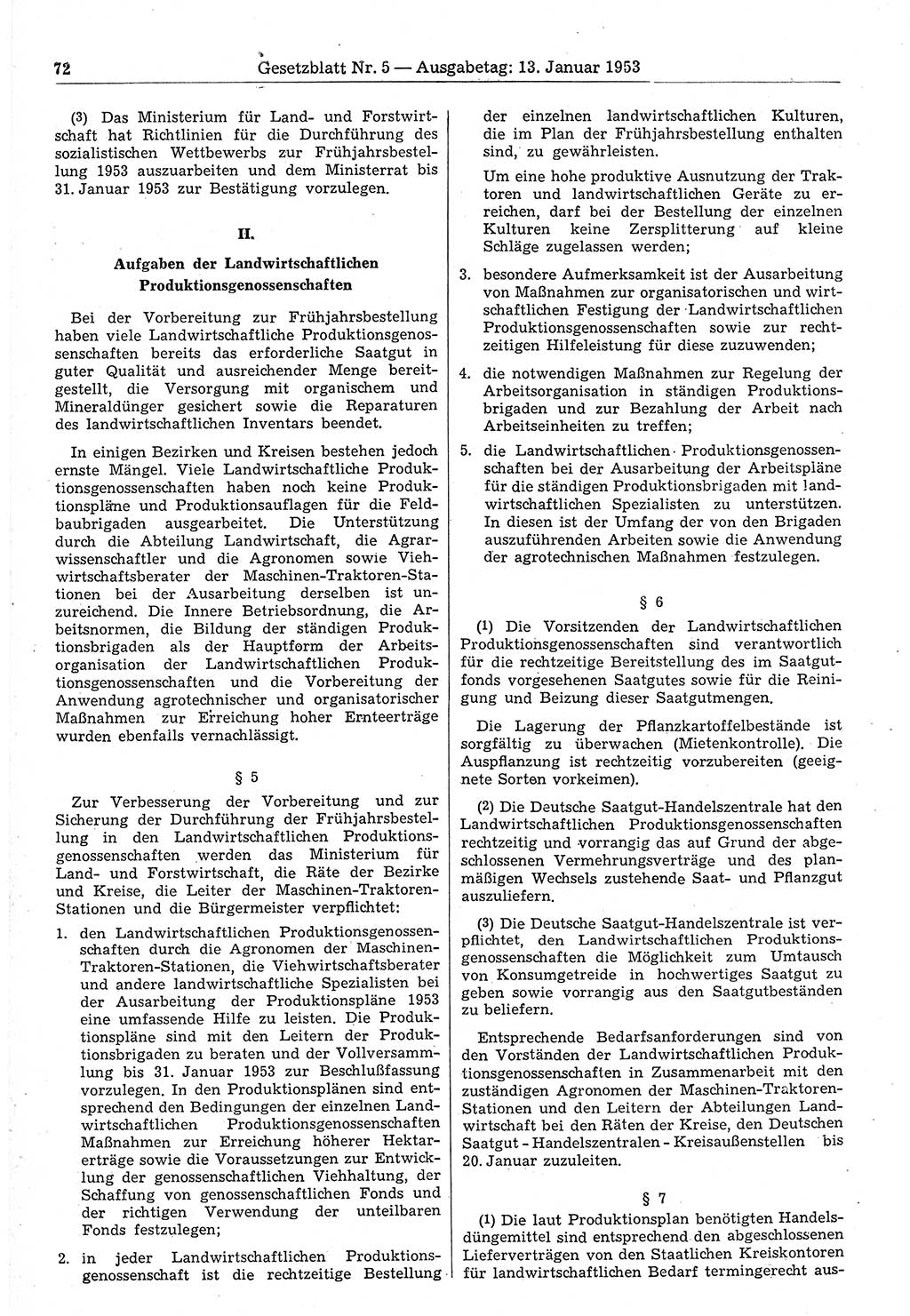 Gesetzblatt (GBl.) der Deutschen Demokratischen Republik (DDR) 1953, Seite 72 (GBl. DDR 1953, S. 72)
