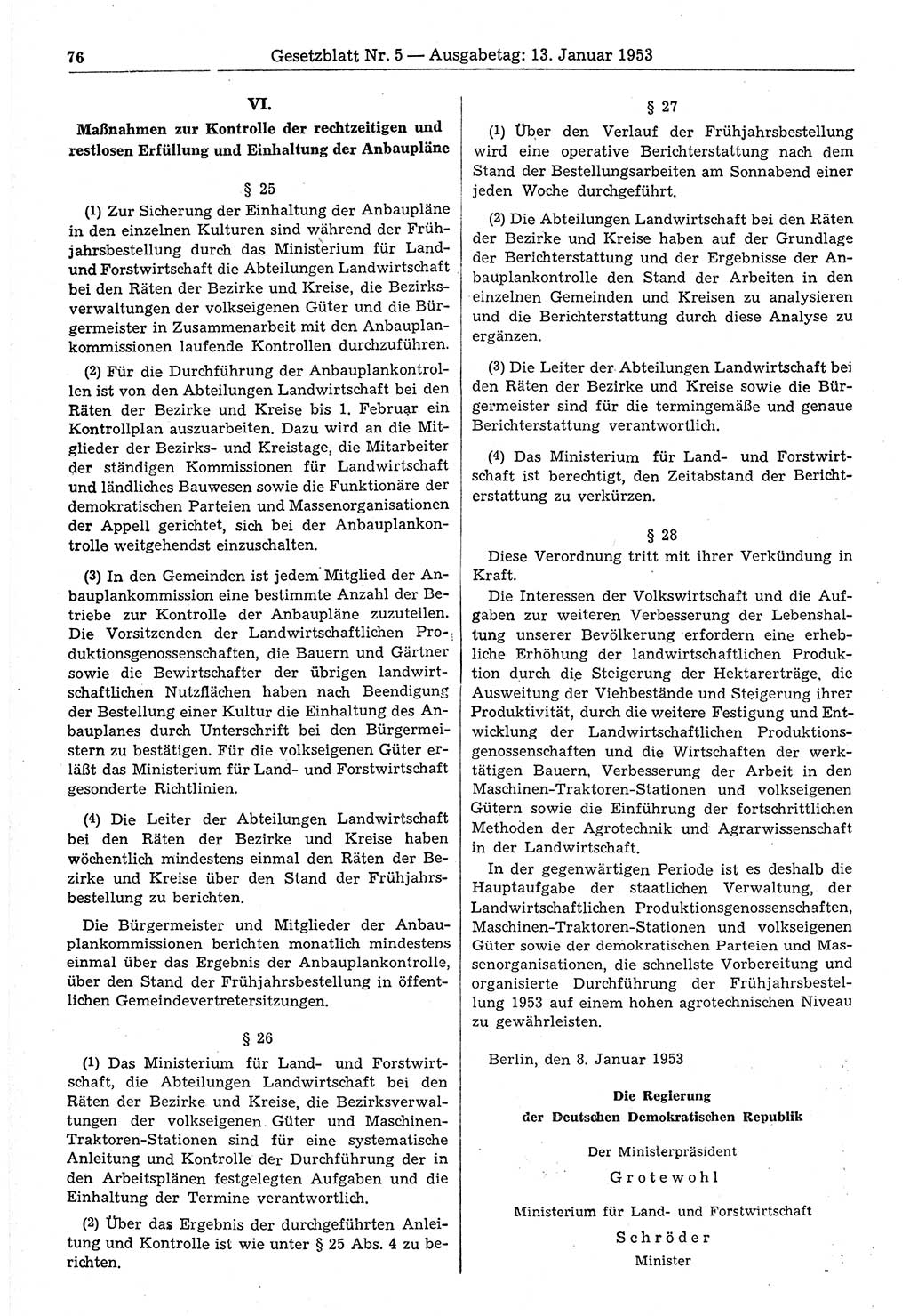 Gesetzblatt (GBl.) der Deutschen Demokratischen Republik (DDR) 1953, Seite 76 (GBl. DDR 1953, S. 76)