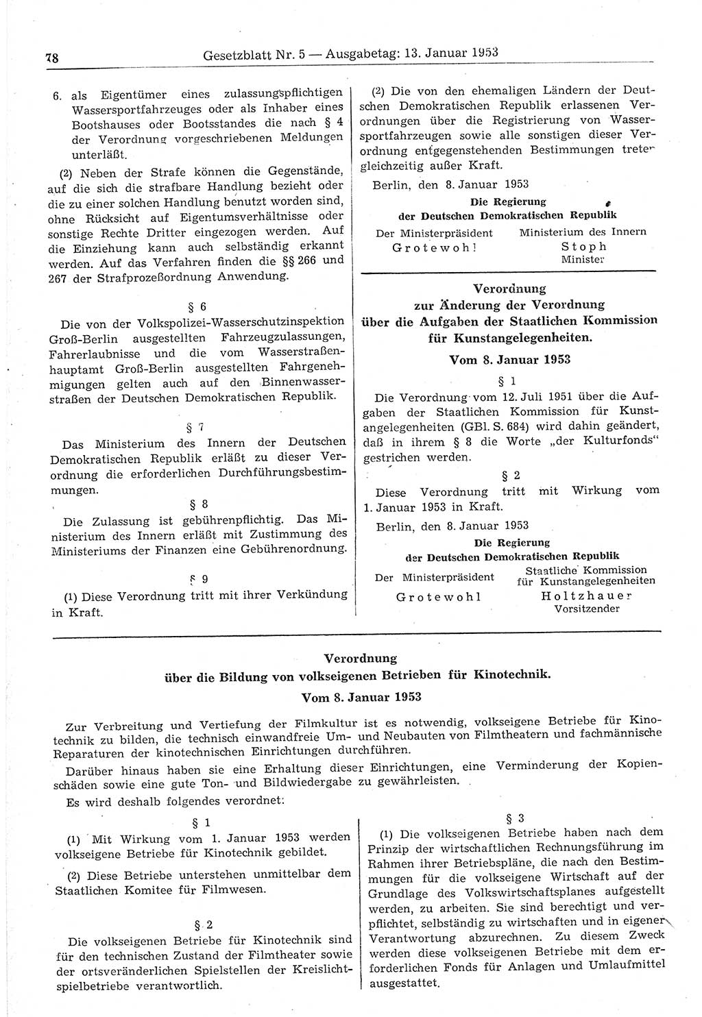 Gesetzblatt (GBl.) der Deutschen Demokratischen Republik (DDR) 1953, Seite 78 (GBl. DDR 1953, S. 78)