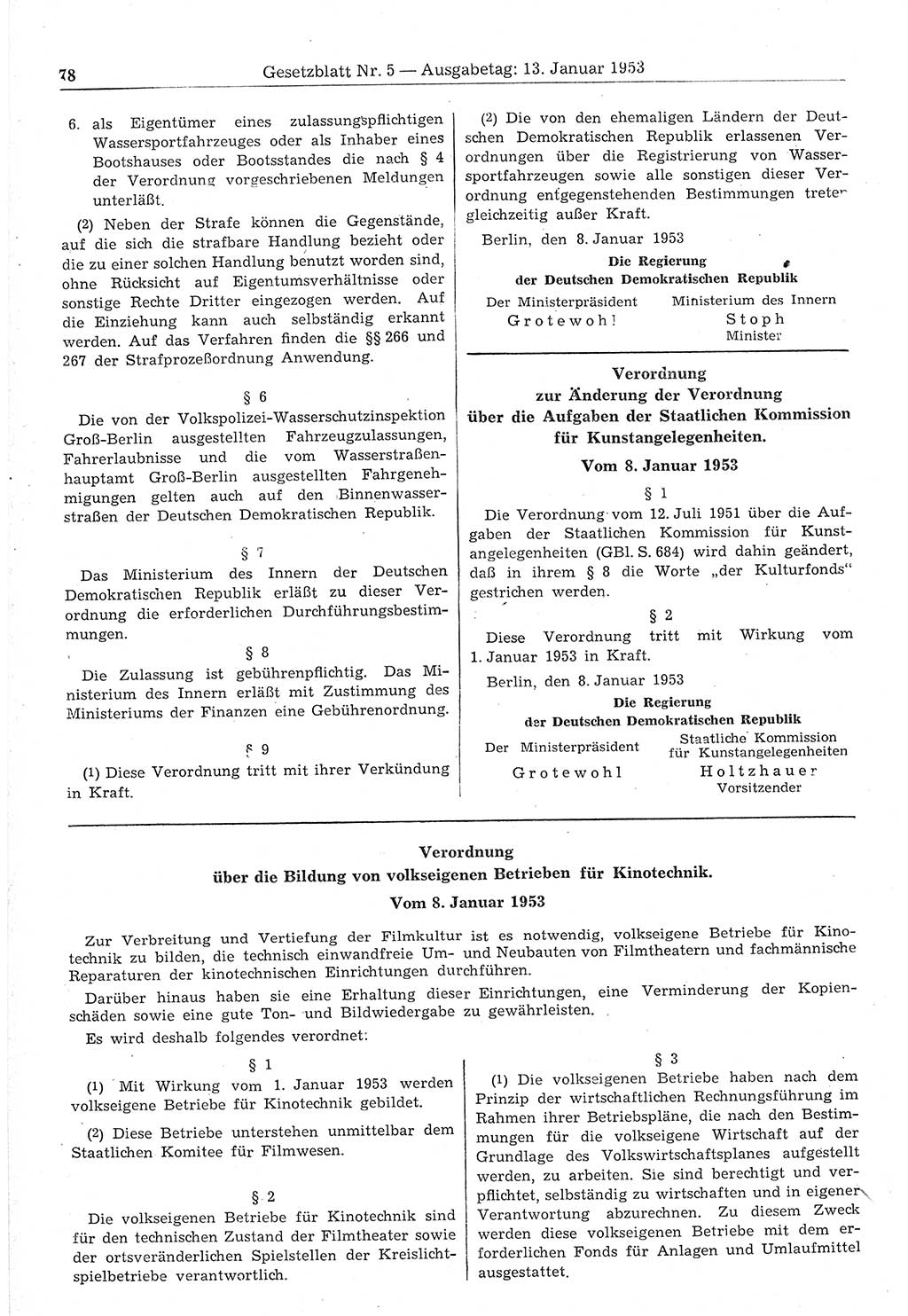 Gesetzblatt (GBl.) der Deutschen Demokratischen Republik (DDR) 1953, Seite 78 (GBl. DDR 1953, S. 78)