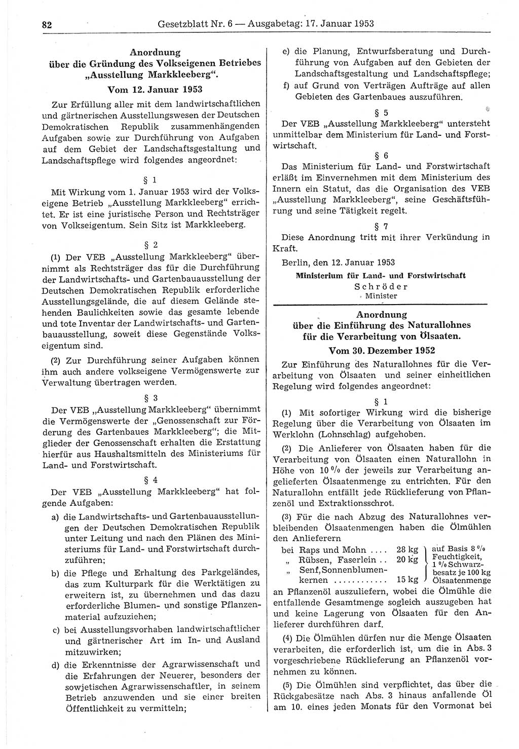 Gesetzblatt (GBl.) der Deutschen Demokratischen Republik (DDR) 1953, Seite 82 (GBl. DDR 1953, S. 82)