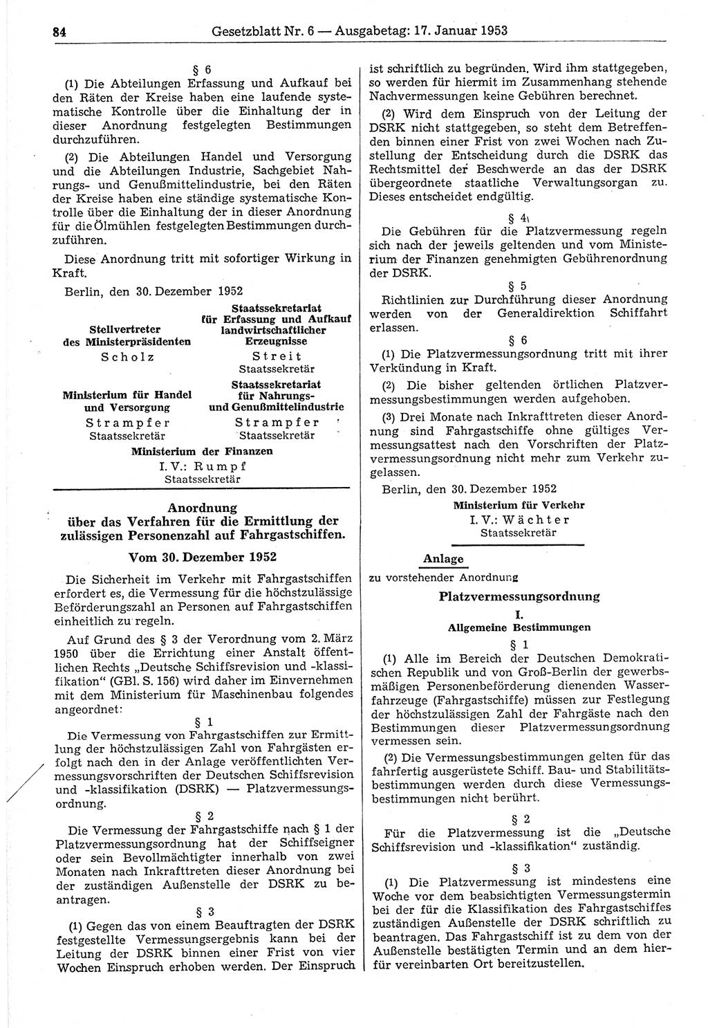 Gesetzblatt (GBl.) der Deutschen Demokratischen Republik (DDR) 1953, Seite 84 (GBl. DDR 1953, S. 84)