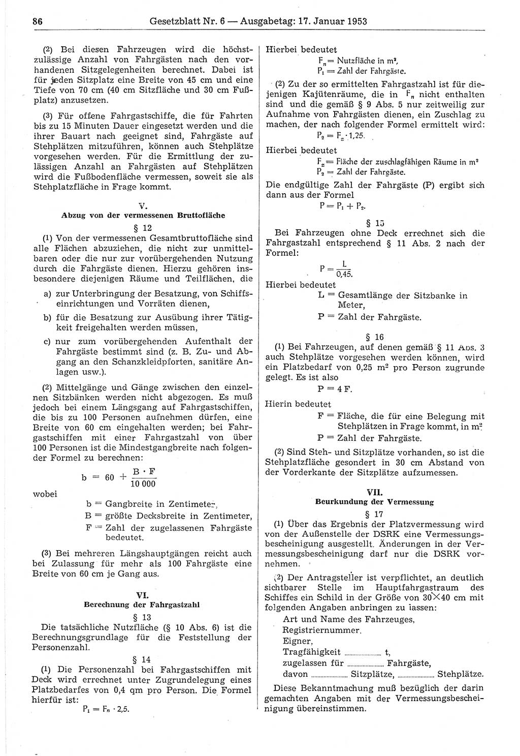 Gesetzblatt (GBl.) der Deutschen Demokratischen Republik (DDR) 1953, Seite 86 (GBl. DDR 1953, S. 86)