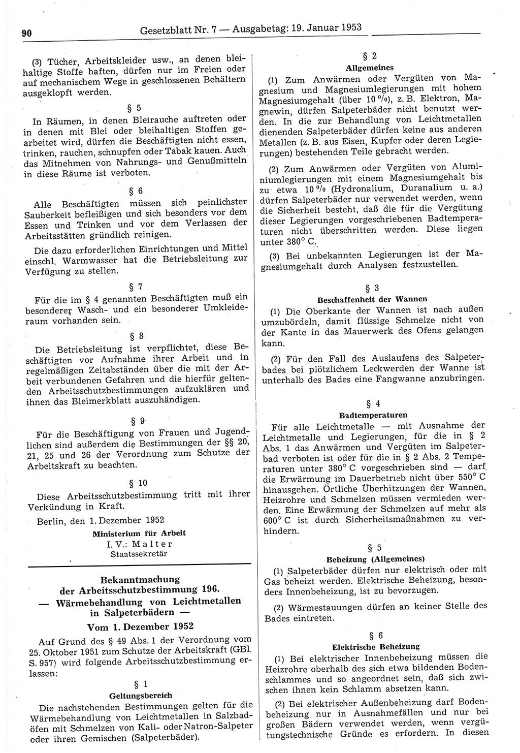 Gesetzblatt (GBl.) der Deutschen Demokratischen Republik (DDR) 1953, Seite 90 (GBl. DDR 1953, S. 90)