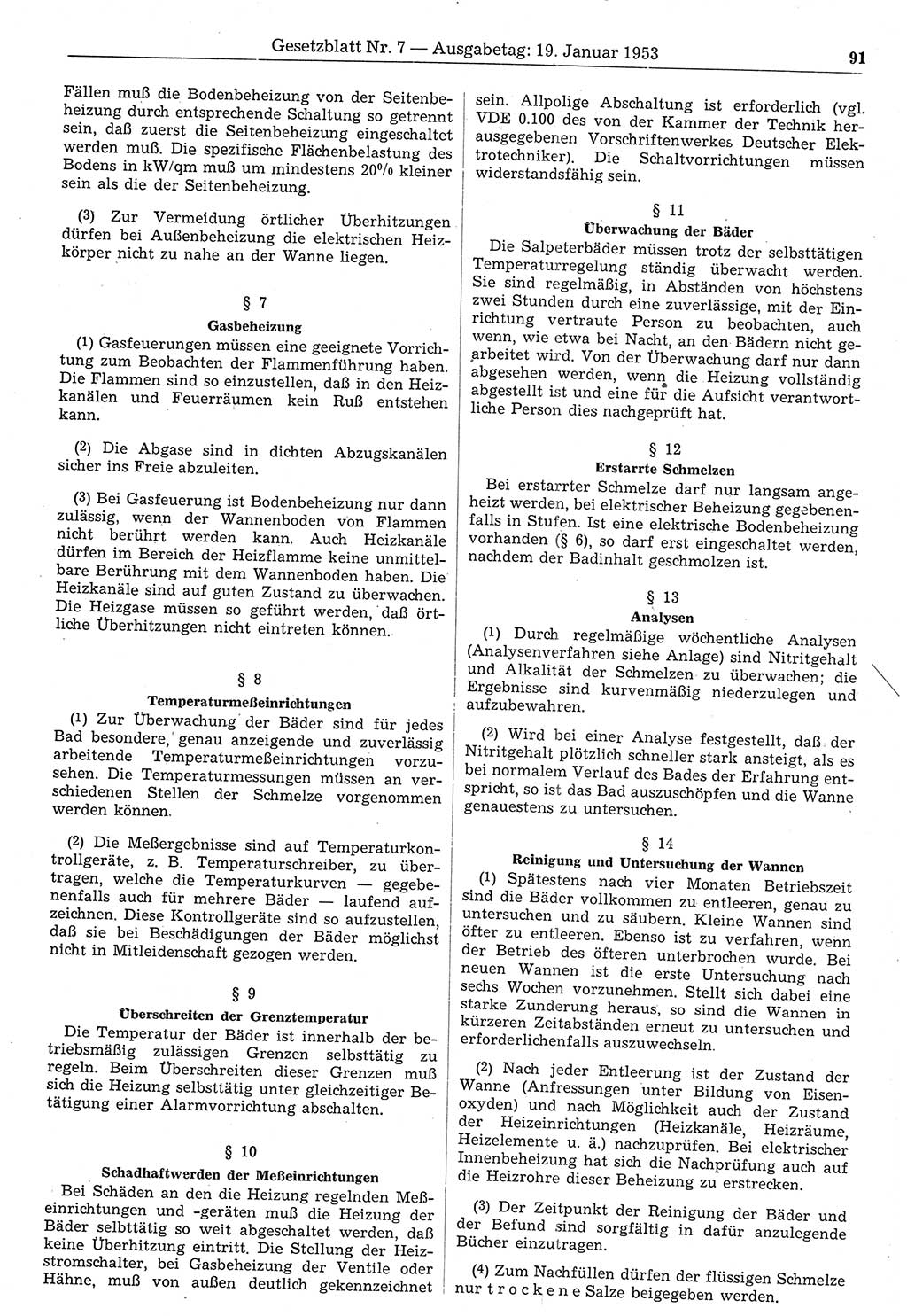 Gesetzblatt (GBl.) der Deutschen Demokratischen Republik (DDR) 1953, Seite 91 (GBl. DDR 1953, S. 91)