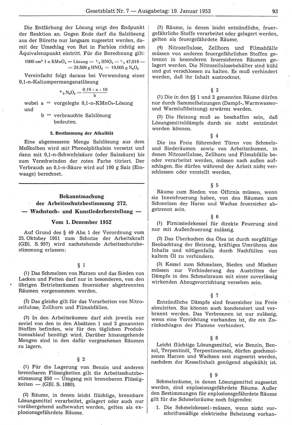 Gesetzblatt (GBl.) der Deutschen Demokratischen Republik (DDR) 1953, Seite 93 (GBl. DDR 1953, S. 93)