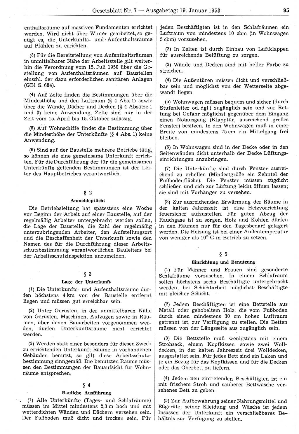 Gesetzblatt (GBl.) der Deutschen Demokratischen Republik (DDR) 1953, Seite 95 (GBl. DDR 1953, S. 95)
